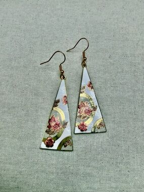 Vintage Cloisonné pierced Earrings Triangular